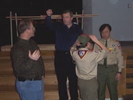 Jeff planning the ceremony from in front of the new Pack 229 Bridge he constructed.