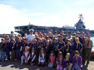 River Edge Scouts with USS Intrepid in background